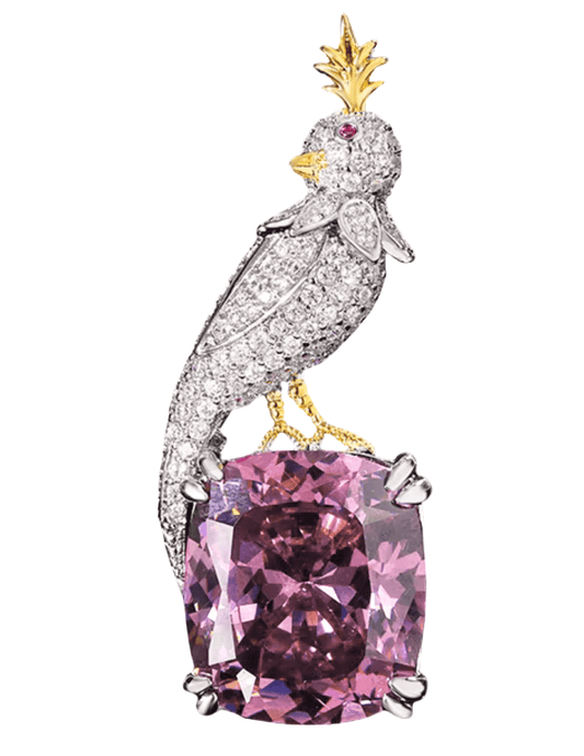 PRE-ORDER Fleur de Camélia Taya Rhinestone Bird on Rock Brooch in Lilac