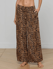 PRE-ORDER-L'Agence Geraldine Cover-Up Beach Pant in Brown Multi Patch Leopard