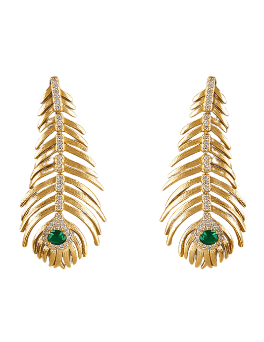 Austin Blaze Embellished Peacock Feather Dangle Earrings