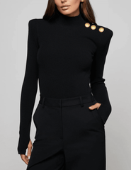 L'AGENCE Jennis Mock-Neck Knit Bodysuit in Black and Gold