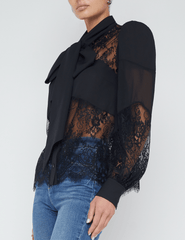 PRE-ORDER-L'Agence Emmalina Tie Neck Mix Blouse