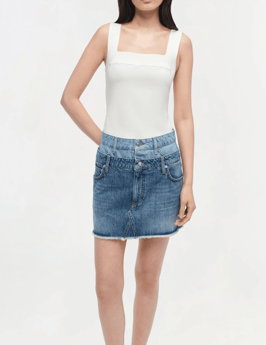 Simkhai Salix Double Waistband Denim Mini Skirt
