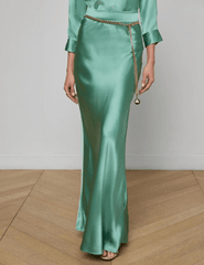L'Agence - L'AGENCE Ryker Silk Maxi Skirt in Malachite Green - Buy Online