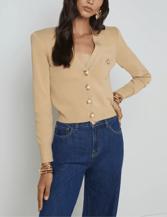 L'Agence Taya V-Neck Cropped Cardigan