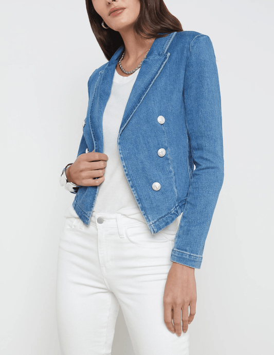 CORE-L'Agence Wayne Cropped Double Breasted Denim Blazer