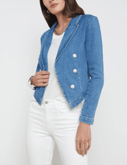 CORE-L'Agence Wayne Cropped Double Breasted Denim Blazer