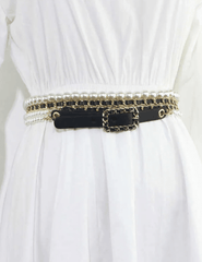 Fleur de Camélia Caity Pearl Chain Wrap Belt in Black