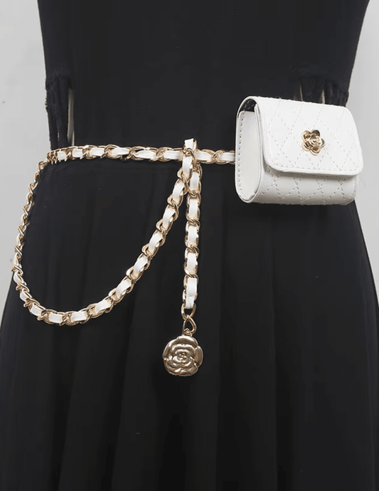 Fleur de Camélia Quilted Leather Nano Bag Chain Belt