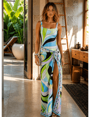 St. Barths La Robe - PRE-ORDER-St. Barths La Robe Carmella Retro Sarong in Blue Green Swirl - Buy Online