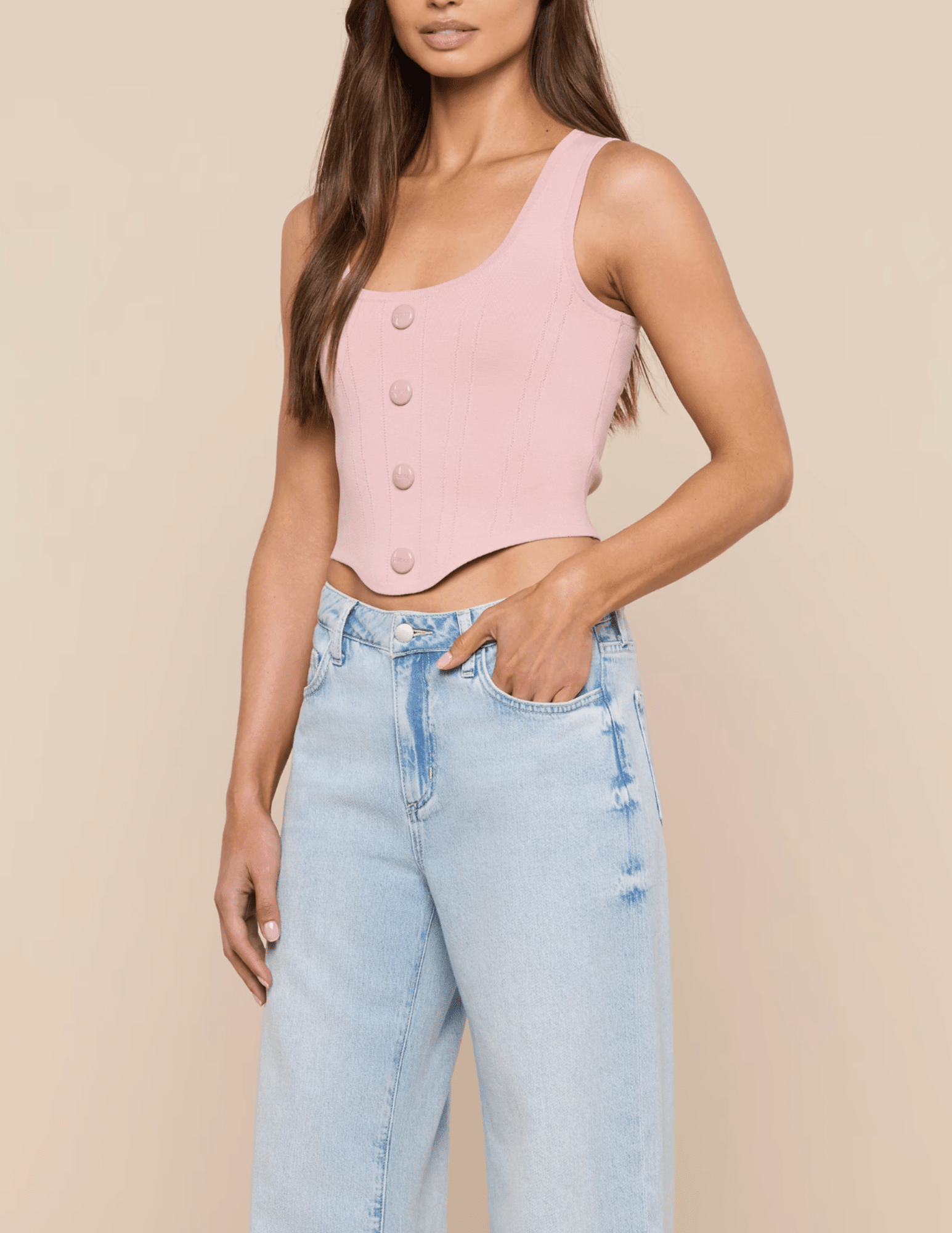 L’Agence Dove knit corset top in misty rose side view