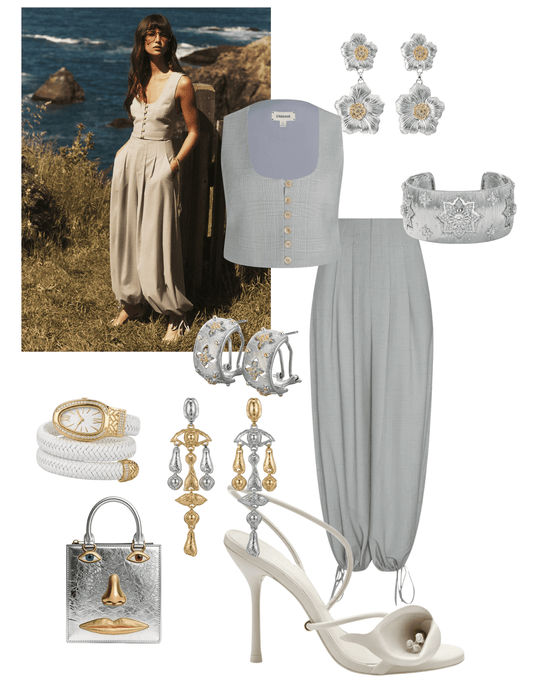 PRE-ORDER-MAISON VERROU Celeste Face Leather Handbag in Silver