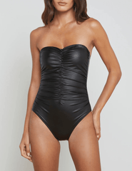 L'Agence Aubrey Faux Leather Ruched One Piece Swimsuit