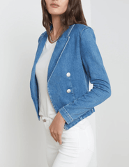 CORE-L'Agence Wayne Cropped Double Breasted Denim Blazer