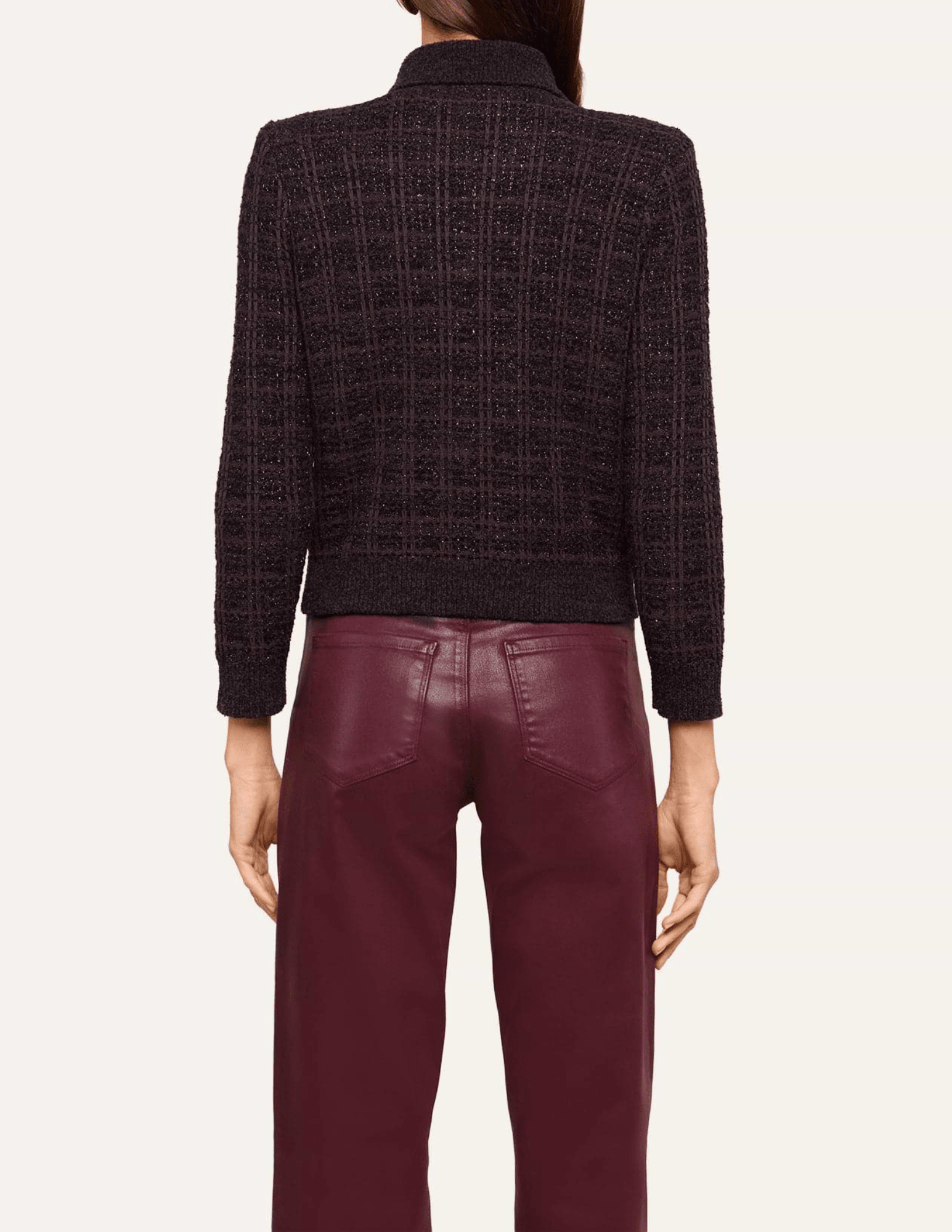 L'Agence - L'AGENCE Morrigan Tweed Cardigan in Dark Java Black Burgundy - Buy Online
