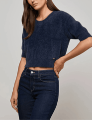 L'AGENCE Guinevere Short Sleeve Crop Sweater in Midnight