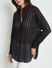 L'Agence Lindy Eyelet Long Sleeve Blouse