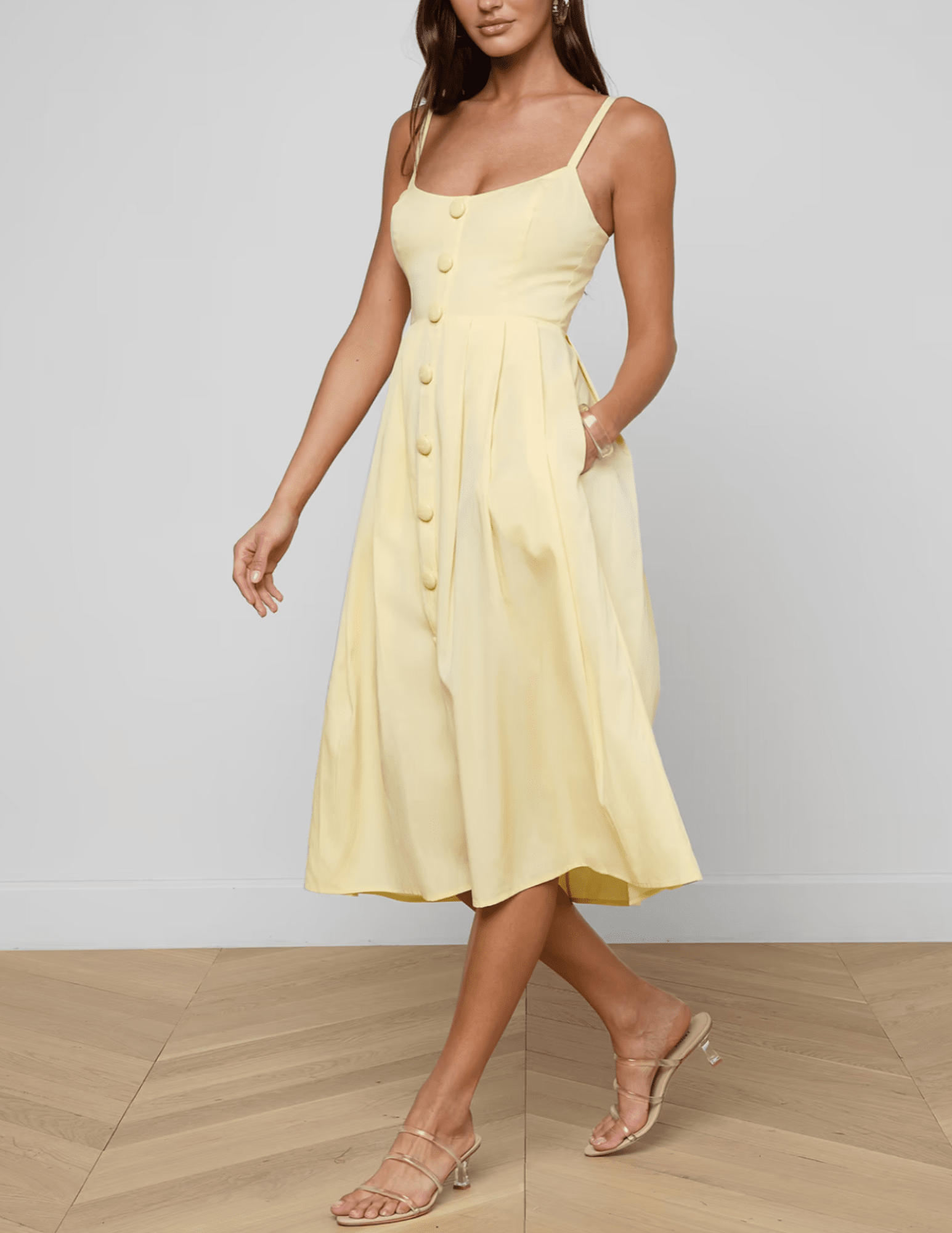 L'Agence - PRE-ORDER-L'AGENCE Reanne Scoop Neck Midi Dress in Lemon Sorbet - Buy Online