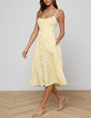 L'Agence - PRE-ORDER-L'AGENCE Reanne Scoop Neck Midi Dress in Lemon Sorbet - Buy Online