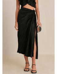 Cult Gaia Sanoma Pleated Satin Midi Skirt