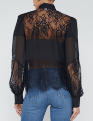 PRE-ORDER-L'Agence Emmalina Tie Neck Mix Blouse