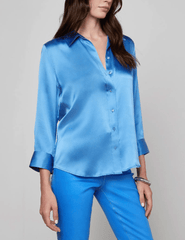 L'AGENCE Dani Three Quarter Sleeve Blouse in Regatta Blue
