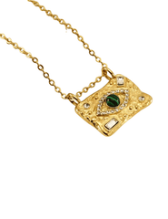 Austin Blaze Malachite Evil Eye 18K Gold Plated Necklace