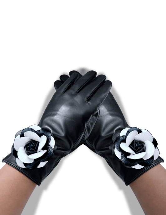 Fleur de Camélia Leather Faux Fur Lined Glove