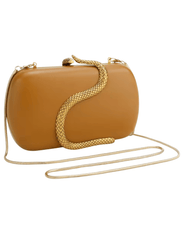 "Austin Blaze Fiona saddle hard case clutch with sculptural gold snake accent"