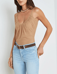 L'Agence Gelina Ruched Scoop-Neck Bodysuit