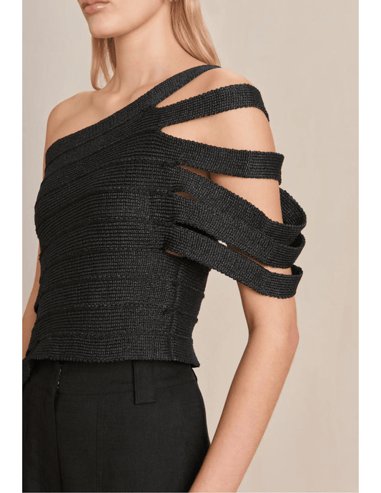 Cult Gaia Sashi Raffia One Shoulder Top