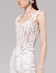 PRE-ORDER-Giuseppe Di Morabito Square Neck Lace Bustier in Off White