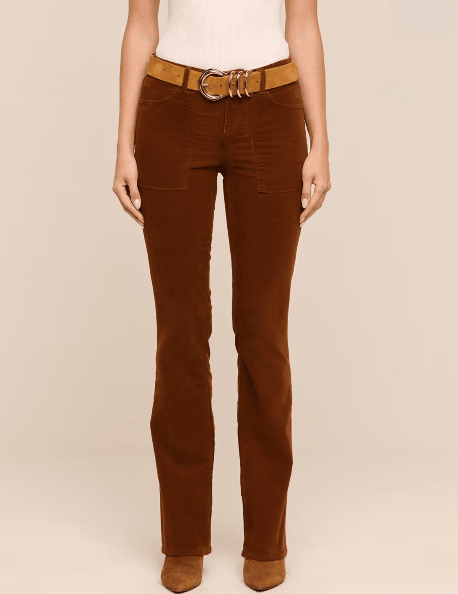 Front view of L'AGENCE Saffia High Rise Corduroy Jeans in Java