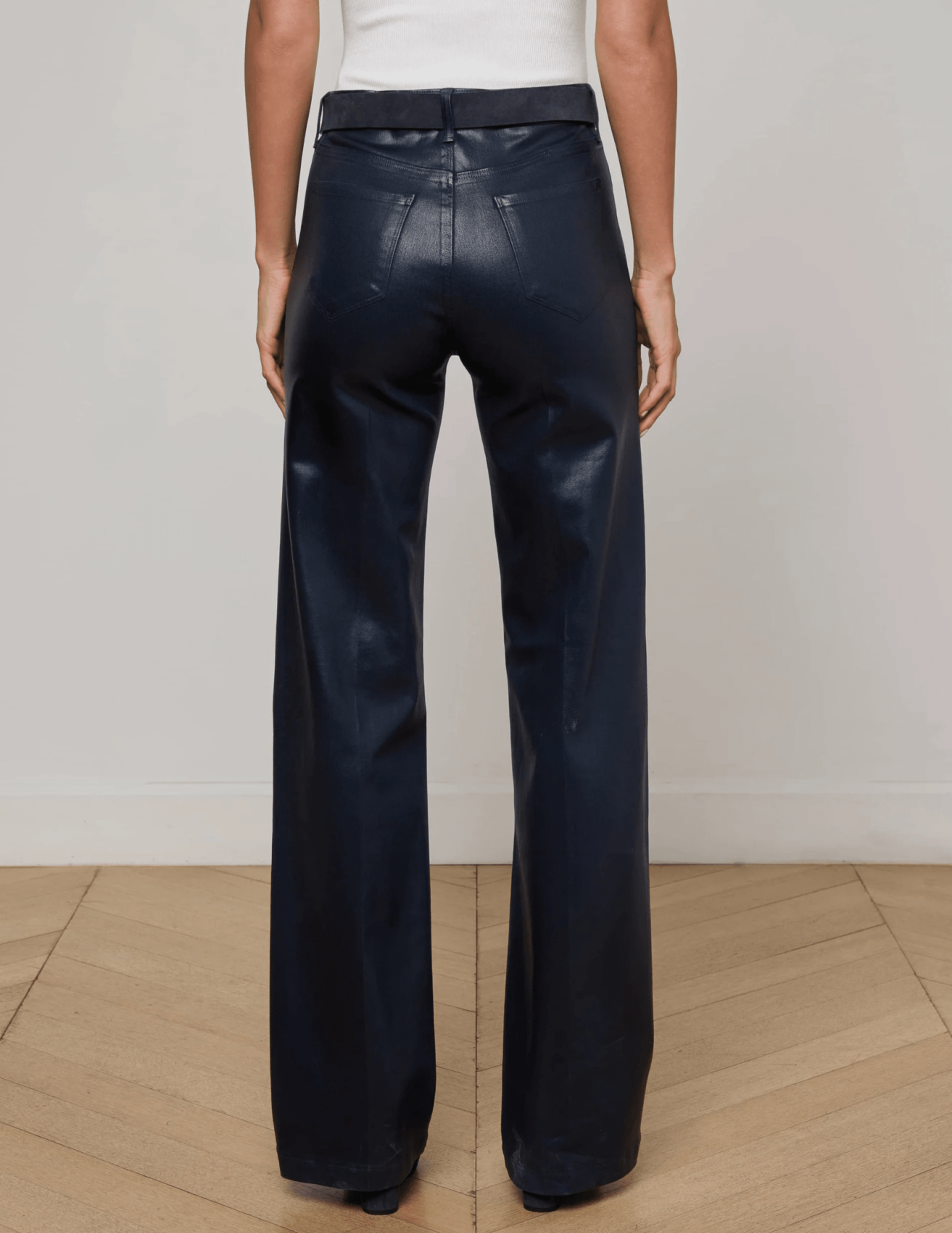 L'Agence - L'AGENCE Clayton High Rise Wide Leg Coated Jeans in Deep Midnight Coated - Buy Online