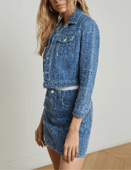 L'Agence Koda Cropped Textured Denim Jacket