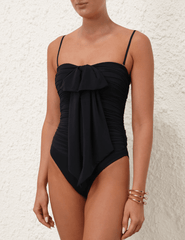Zimmermann Halliday Drape Bow Ruched One Piece Swimsuit