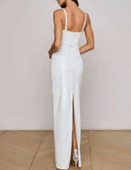 L'AGENCE Karma Sleeveless Sequin Maxi Dress in White