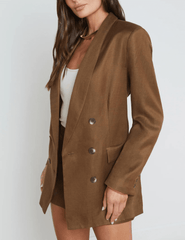 L'Agence Jayda Double Breasted Linen Blend Blazer