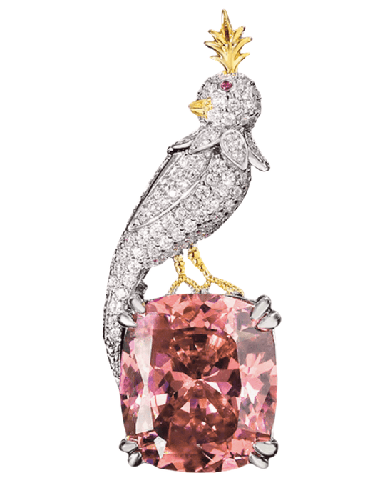 PRE-ORDER Fleur de Camélia Taya Rhinestone Bird on Rock Brooch in Sunset