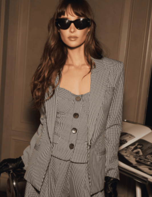 PRE-ORDER-L'AGENCE Nova Pleated Wide Leg Pant in Houndstooth