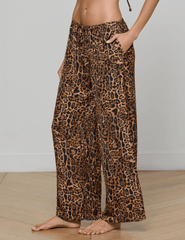 PRE-ORDER-L'Agence Geraldine Cover-Up Beach Pant in Brown Multi Patch Leopard