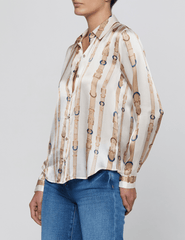 PRE-ORDER-L’AGENCE Tyler Long Sleeve Blouse in Ecru Multi Stud Belt Stripe