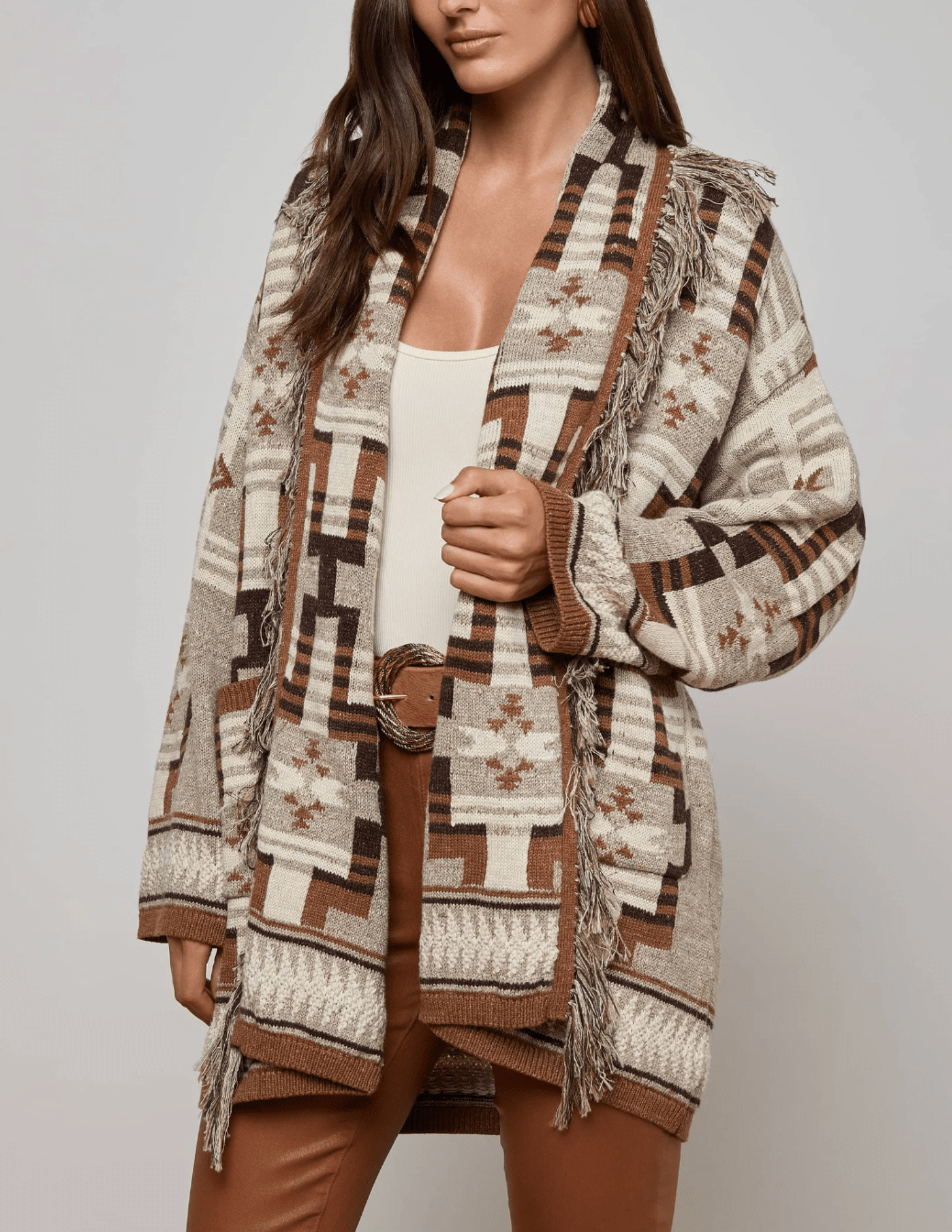 L'Agence - L'AGENCE Jair Jacquard Fringe Cardigan - Buy Online