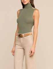 PRE-ORDER-L'AGENCE Ceci Sleeveless Button Turtleneck Tank in Ash Olive