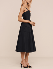 PRE-ORDER-L'AGENCE Ayela Midi Dress in Black