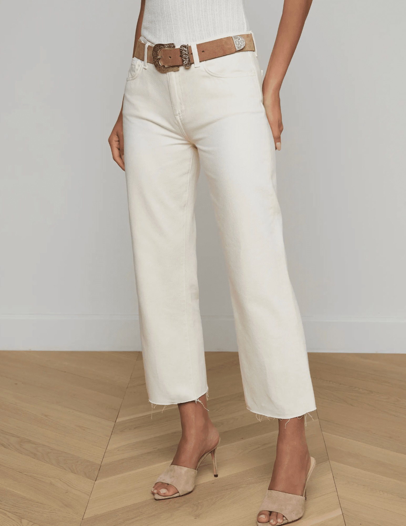 L'Agence - PRE-ORDER-L'AGENCE Wanda High Rise Cropped Wide Leg Jean in Light Ecru - Buy Online