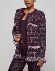 PRE-ORDER-L'AGENCE Kastoria Fringe Cardigan in Black Dark Malbec Midnight