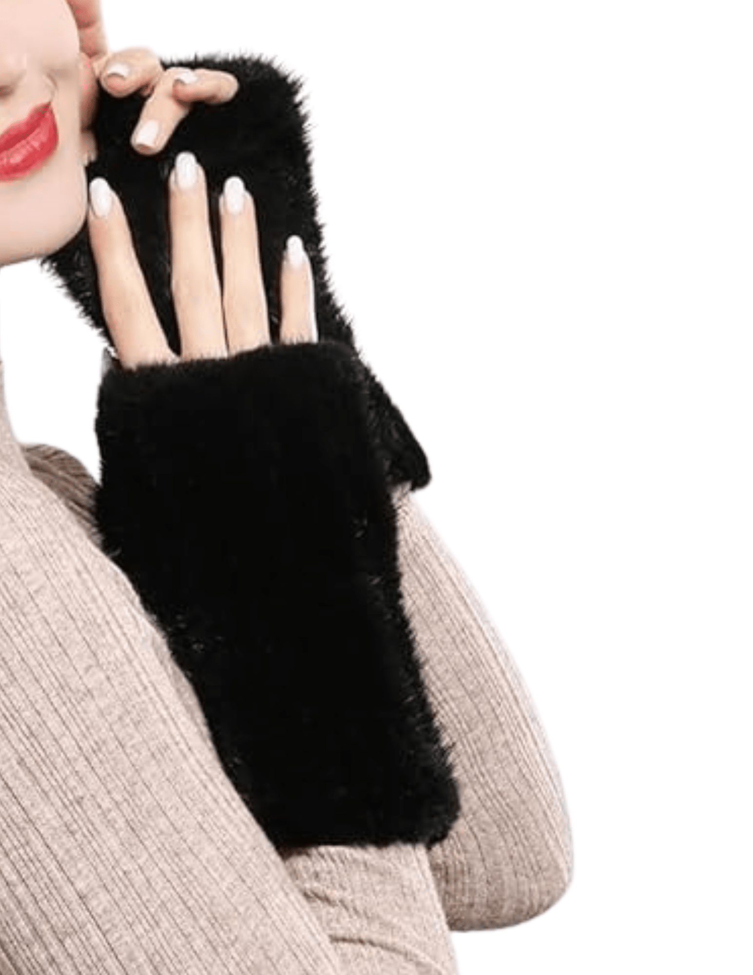 Fleur de Camélia - Fleur de Camélia Mink Knit Fingerless Gloves - Buy Online