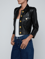 PRE-ORDER-L'AGENCE Kumi Cropped Leather Jacket in Black