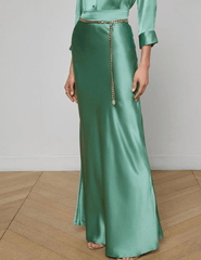 L'Agence - L'AGENCE Ryker Silk Maxi Skirt in Malachite Green - Buy Online