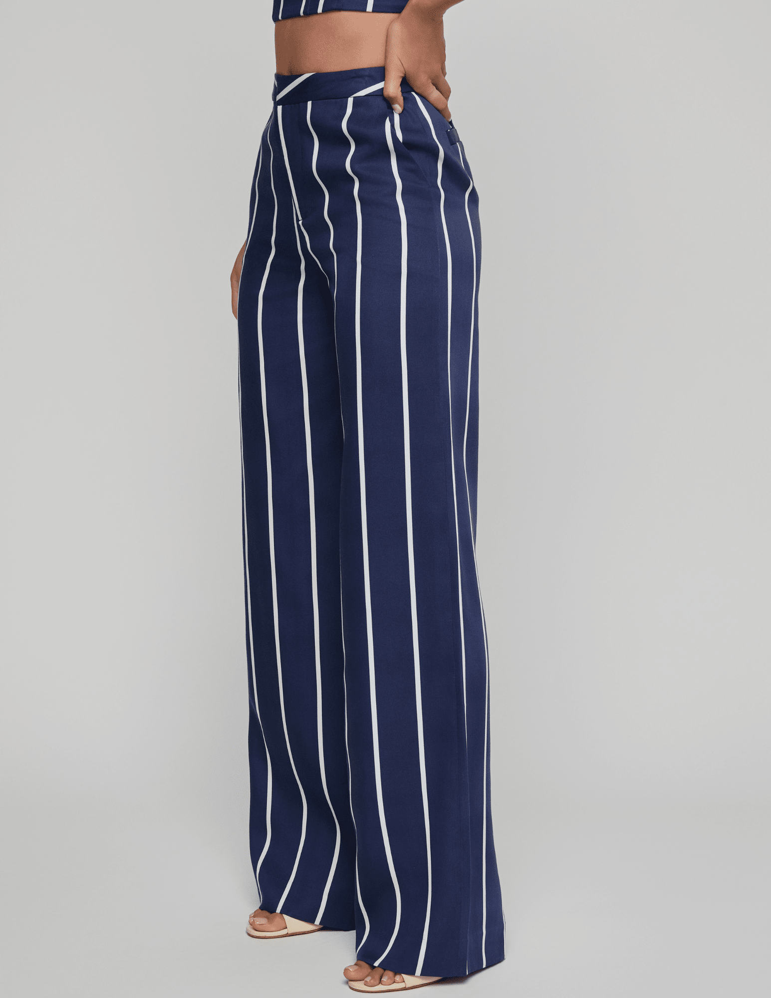 L'Agence - PRE-ORDER-L'AGENCE Livvy Straight Leg Trouser in Midnight White Spaced Out Stripe - Buy Online